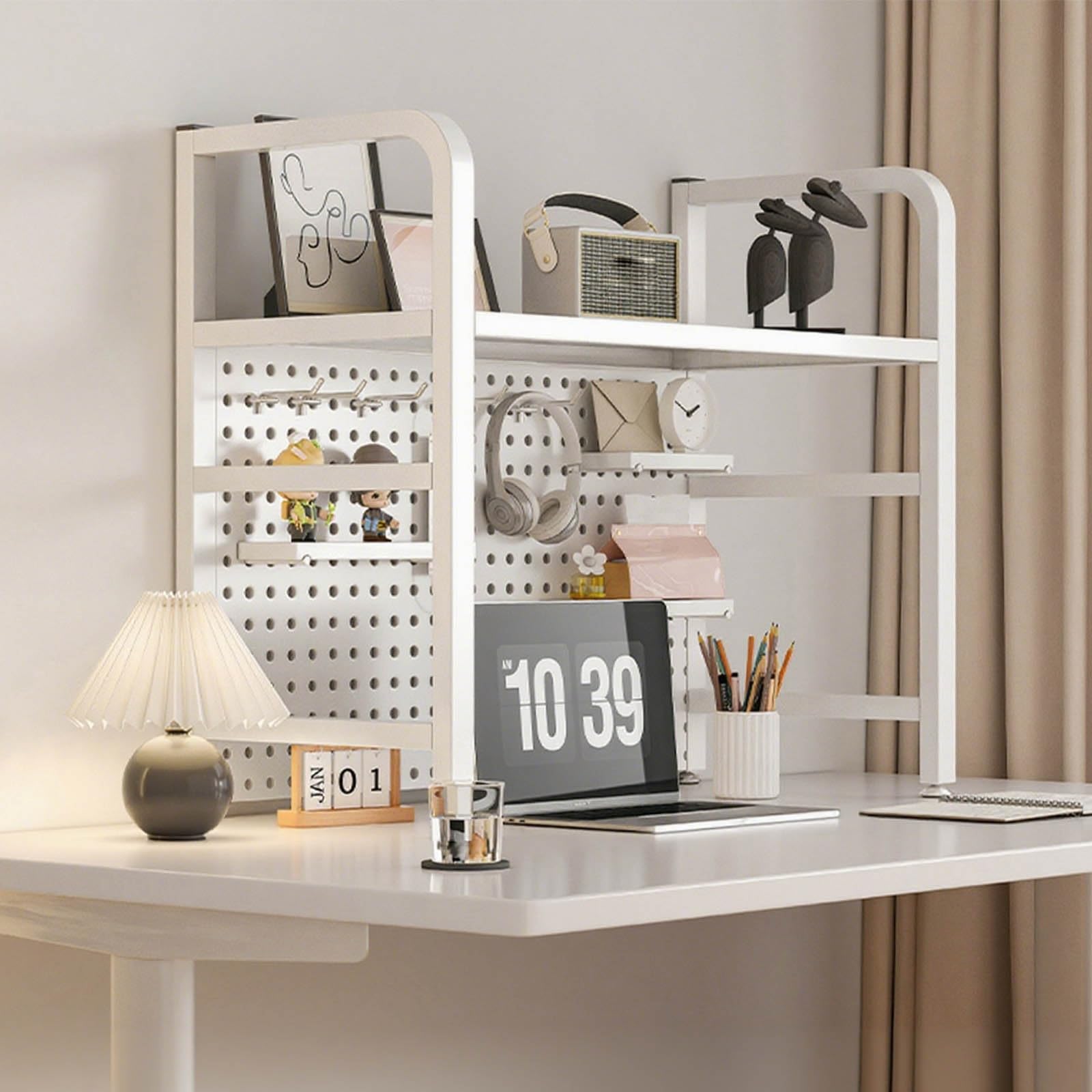 Libreria Da Scrivania Per Computer, Scaffale Da Scrivania Multifunzionale A 2 Strati, Scaffale Portaoggetti Da Scrivania, Adatto Per Casa, Ufficio, Dormitorio(A single layer white,95cm/37in)