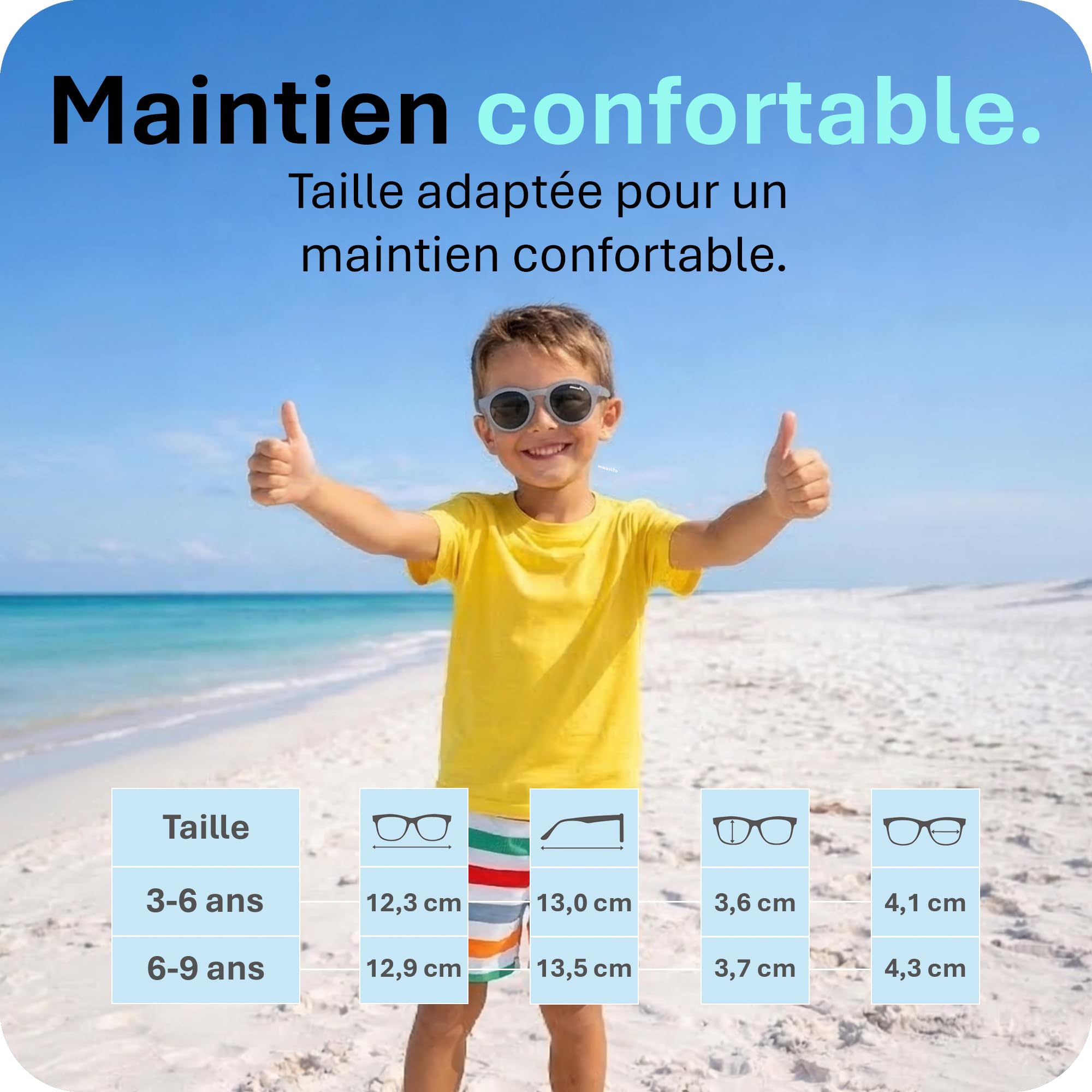 Mausito Lunettes de soleil enfant (3-6/6-9 ans) UV400 & verres catégorie 3 | Branches flexibles & légères en TPEE et polycarbonate | Design européen