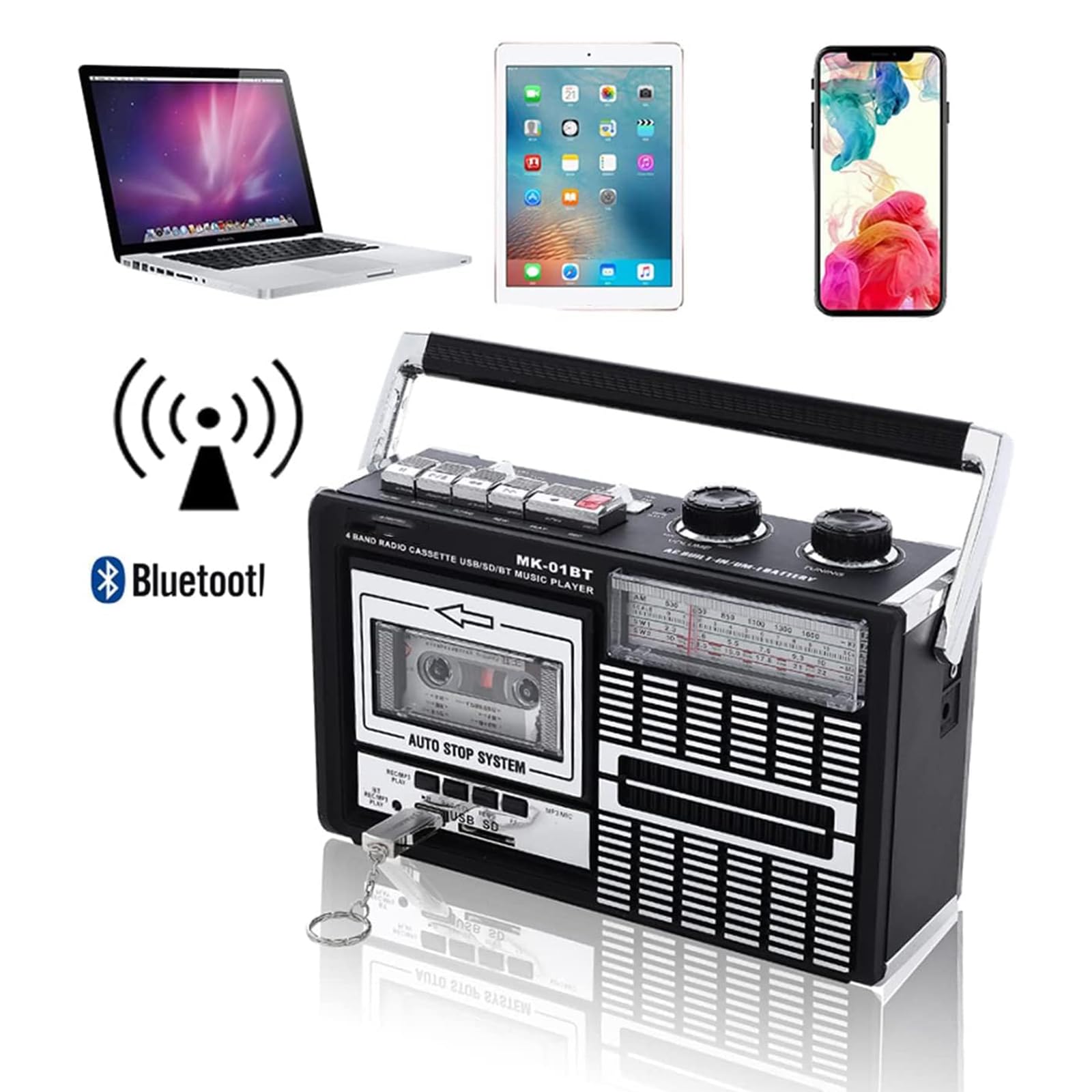 Odtwarzacz kasetowy Bluetooth, radio i nagrywarka retro z możliwością strojenia radia analogowego, konwerter kasety na format MP3