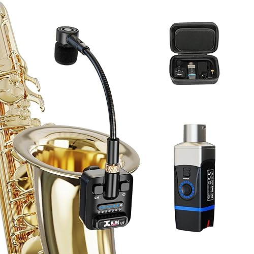 Xvive U7 Saxophone Microphone Wireless System 2.4 GHz Wireless Microphone for Saxophones, Trumpet, Trombone Brass Instruments