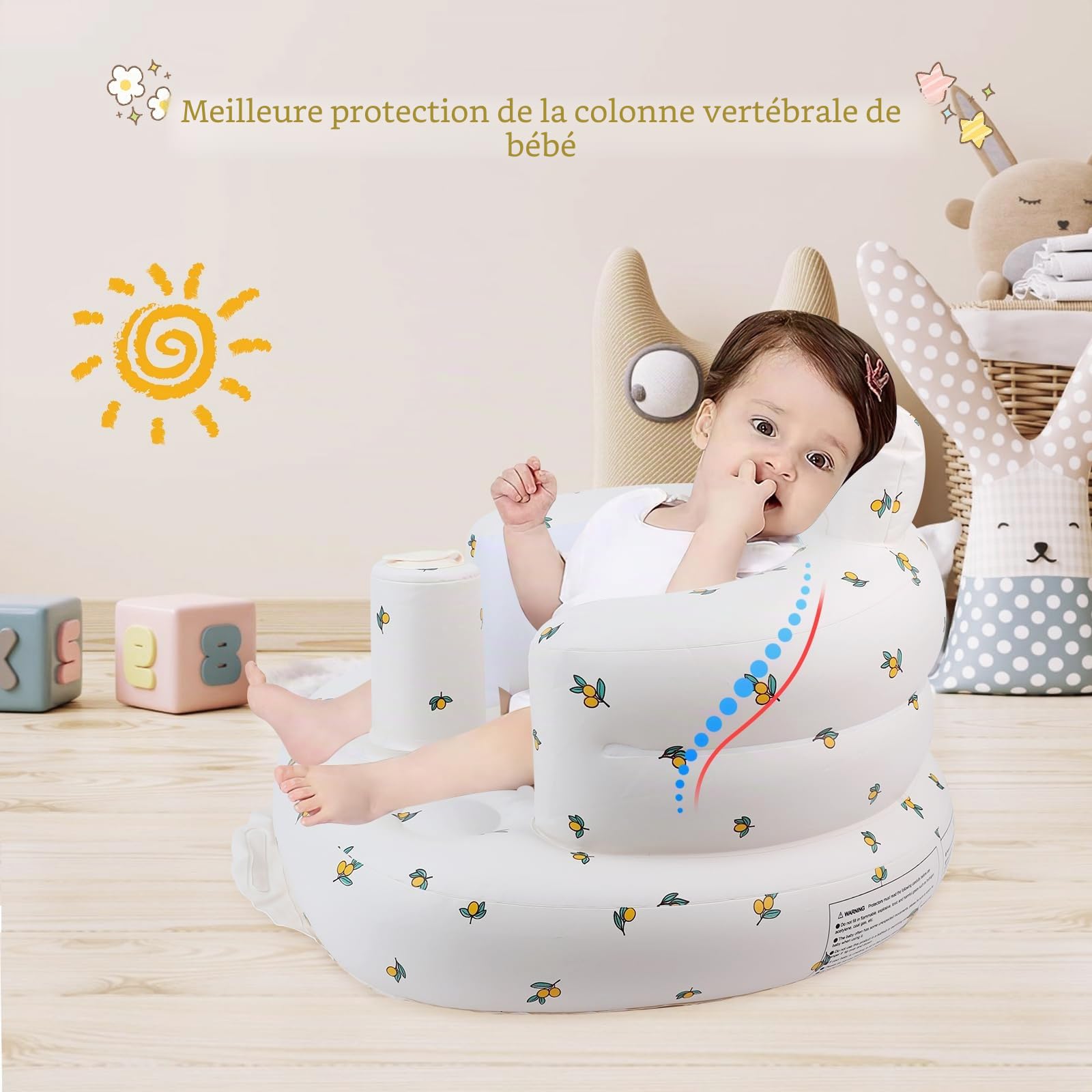 EKEPE Siège gonflable pour bébé à partir de 3 mois - Siège au sol - Siège bébé pour tout-petits - Chaise gonflable avec pompe à air intégrée - Oliver Flower