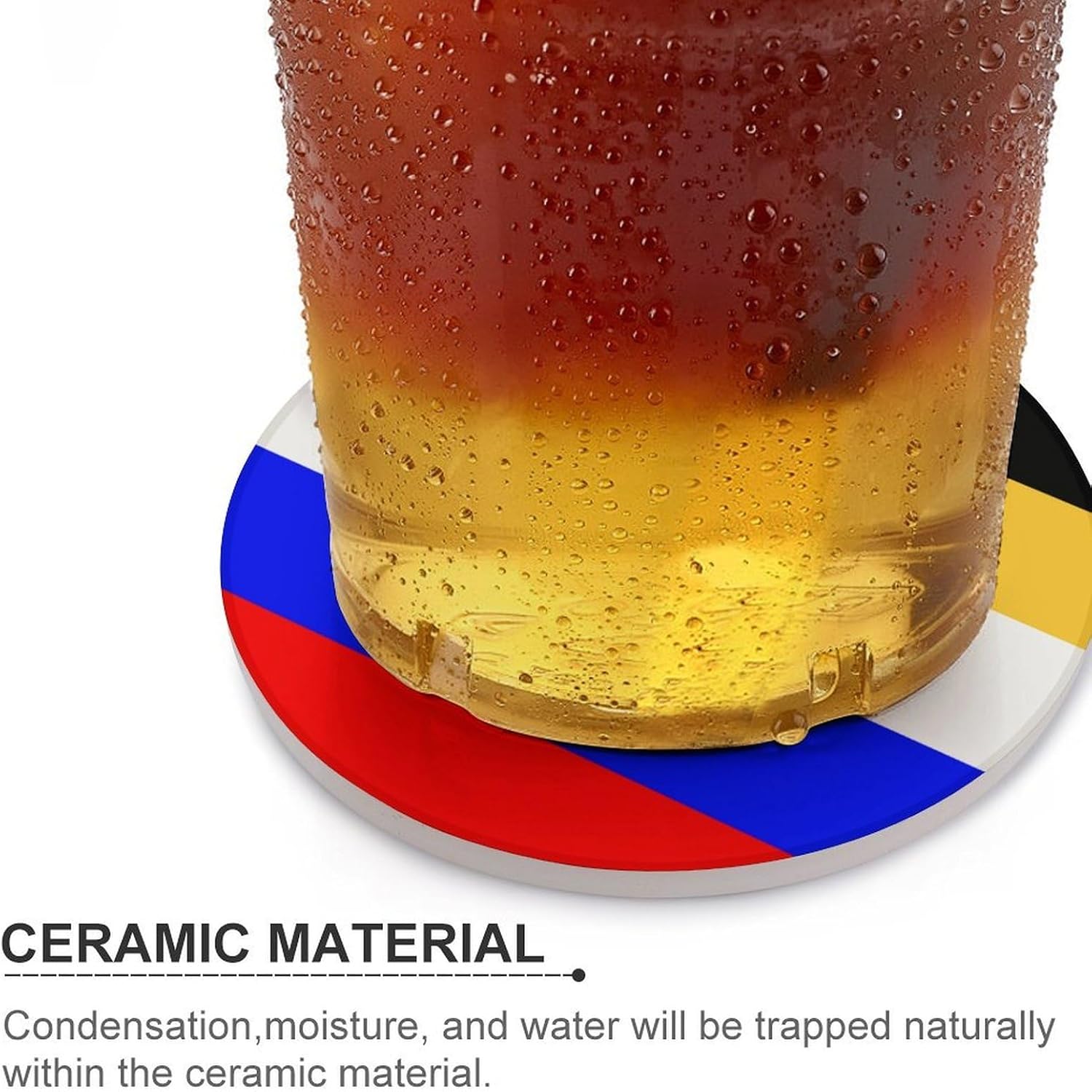 Flag of Russia Round Ceramic Coasters for Drinks Absorbent Cup Holder Tabletop Protector with Cork Base