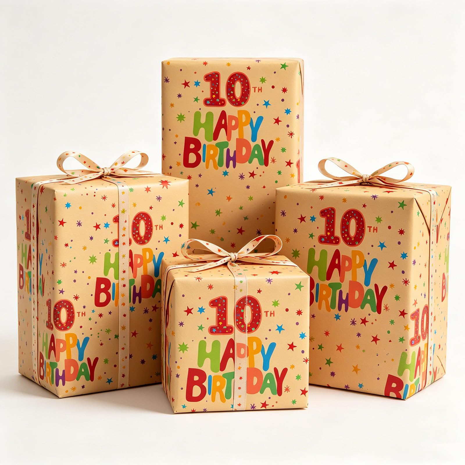 Xenray 10th Birthday Wrapping Paper,5sheets Gift Wrap for Boys and Girls,50x70cm Recyclable Kraft Wrapping Paper for Birthday Party — image 1