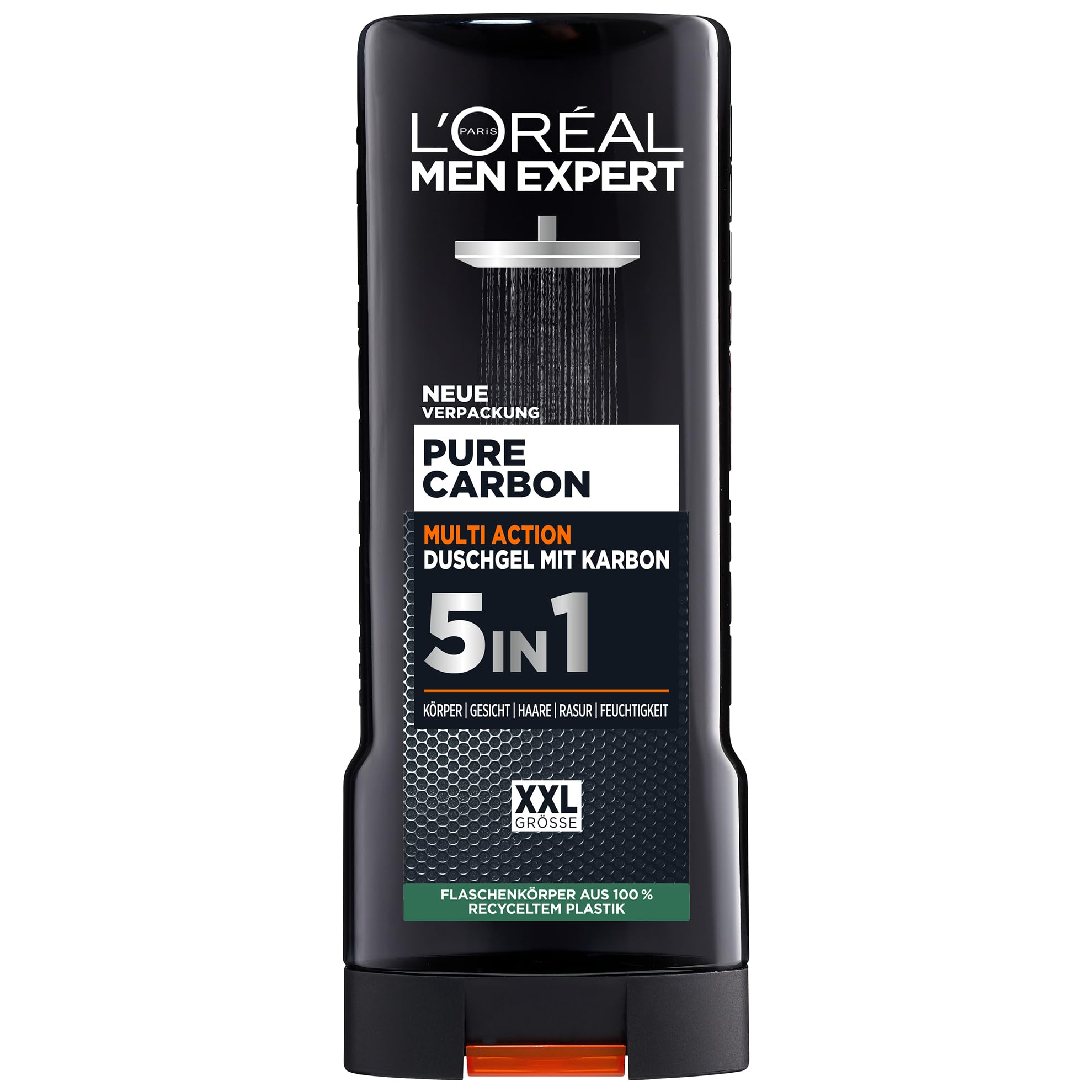 L'Oréal Men Expert XXL 5in1 Duschgel und Shampoo für Männer, Duschbad zur Reinigung von Körper, Haar und Gesicht, Herren Körperpflege für langanhaltende Frische mit Karbon, Pure Carbon, 1 x 400 ml