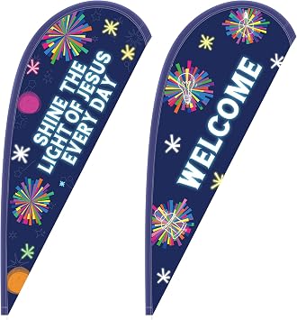 Breling 2 Pcs 5.4 ft 2026 Vbs Feather Flying Flag for Outdoor Welcome Church Banner Illumination Theme Decoration Inspirational Christian Hanging Sign for Easter Worship Religious Event