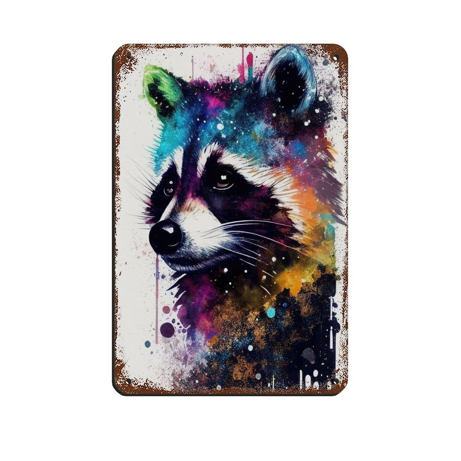 Watercolour Raccoon Portrait Poster（4） Retro Poster Metal Tin Sign Chic Art Retro Iron Painting Bar People Cave Cafe Family Garage Poster Wall Decoration 8x12inch(20x30cm)