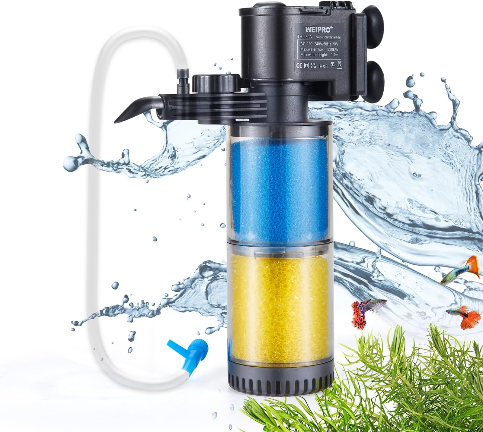 boxtech Wasserpumpen Filter für Aquarien, Einstellbarer Durchfluss