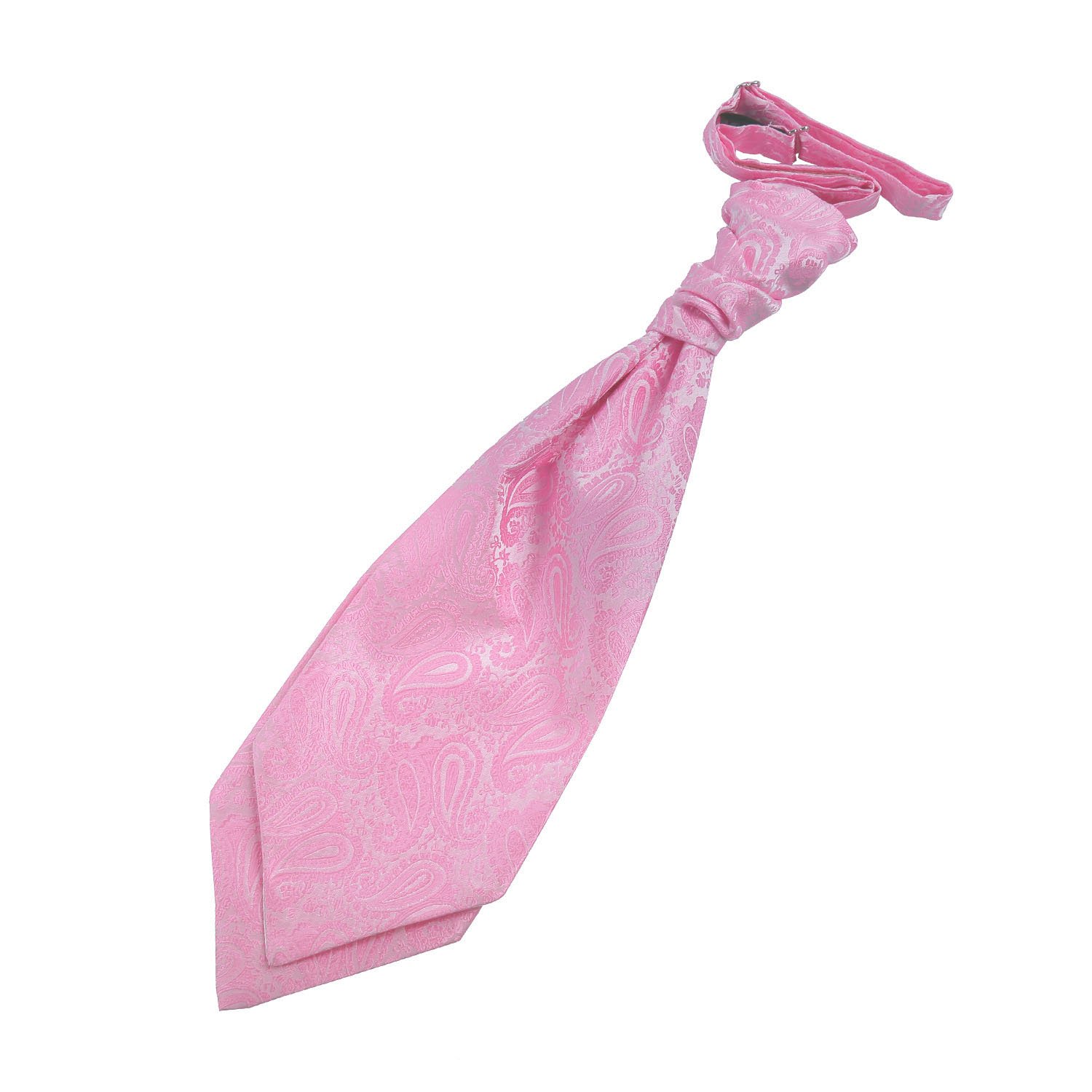 DQT Mens Paisley Floral Jacquard Pre-Tied Scrunchie Cravat - Wedding, Business & Formal Wear - Baby Pink