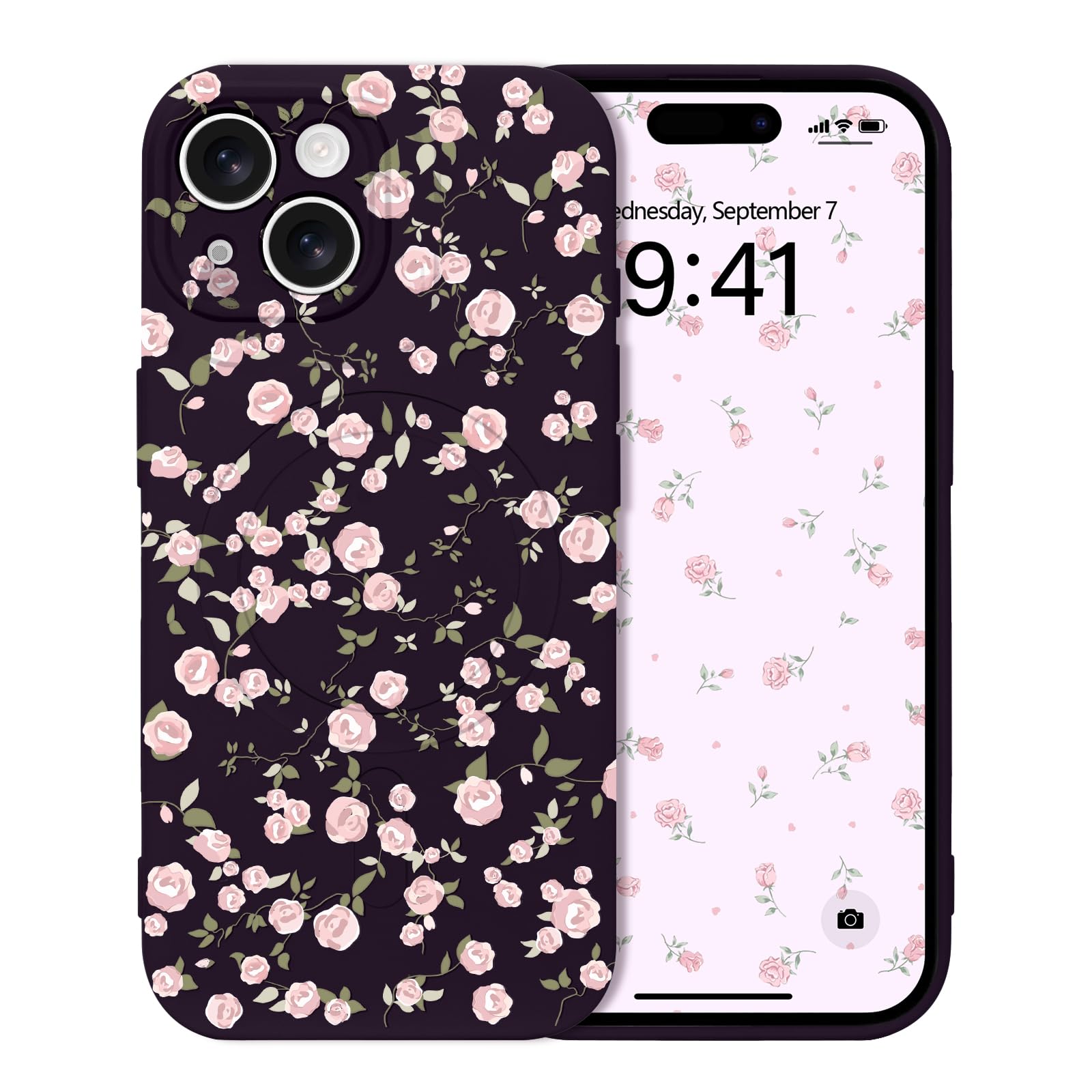 Micoden for iPhone 13 Case Floral, Magnetic Silicone Compatible with Magsafe Cute for Girls Women Soft Shockproof Protective Camera Protection Cover