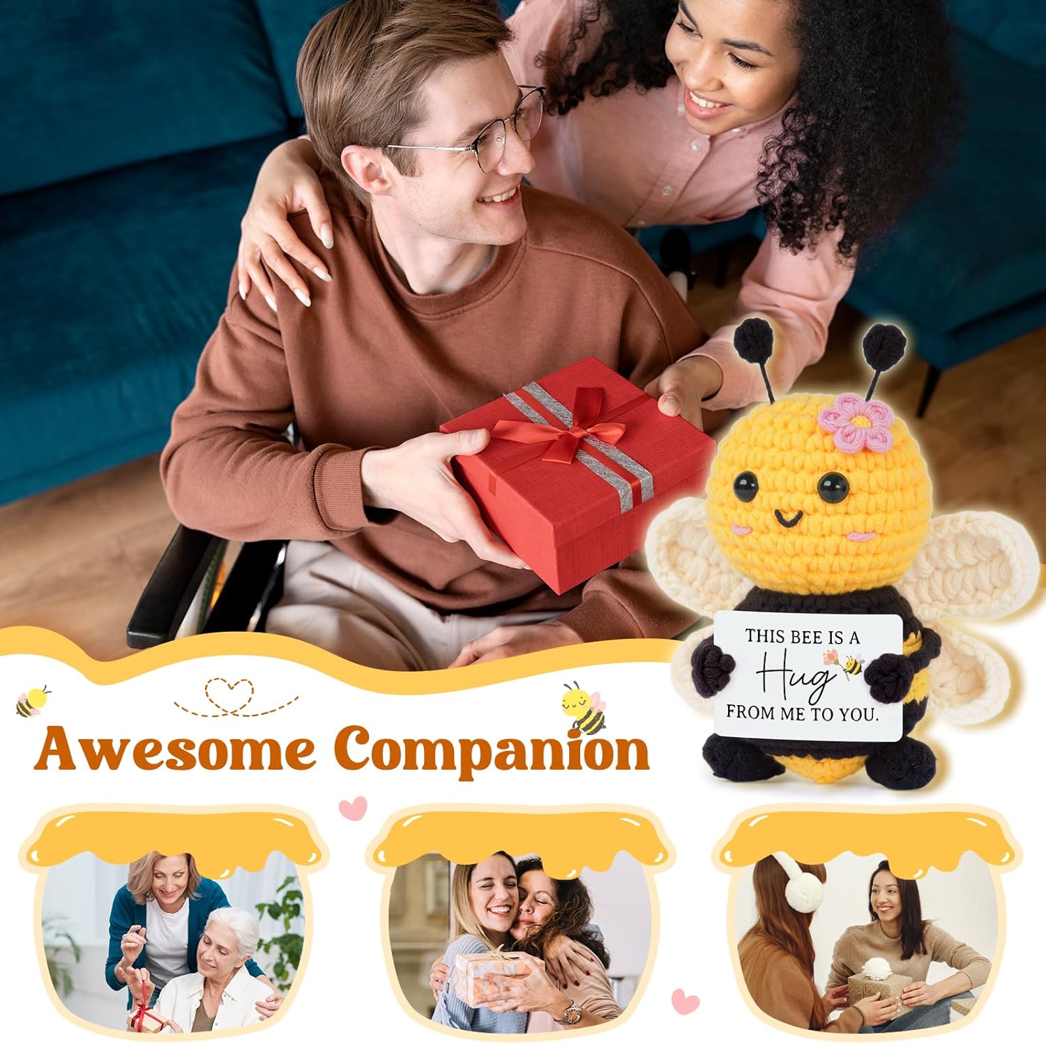 Get Well Soon Gifts for Women Men After Surgery, Positive Collectible Bee Gifts with Inspirational Card, Feel Better Gift for Women Friend Family, Comfort Cheer Up Gift for Recovery