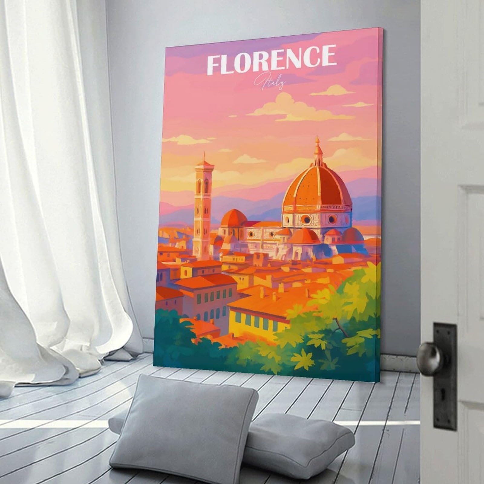 Junmoney Florence, Italy Cityscape Art Wall Picture Print, 20x30inch(50x75cm), for Flats, Guest Rooms Or Compact Rooms, Decorative Canvas Decor for Home Updates