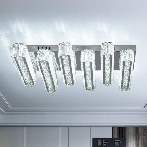 Miniatura 11 de CXGLEAMING Candelabro moderno de cristal empotrado, lámpara colgante LED regulable para comedor, sala de estar, dormitorio, cocina, pasillo (control