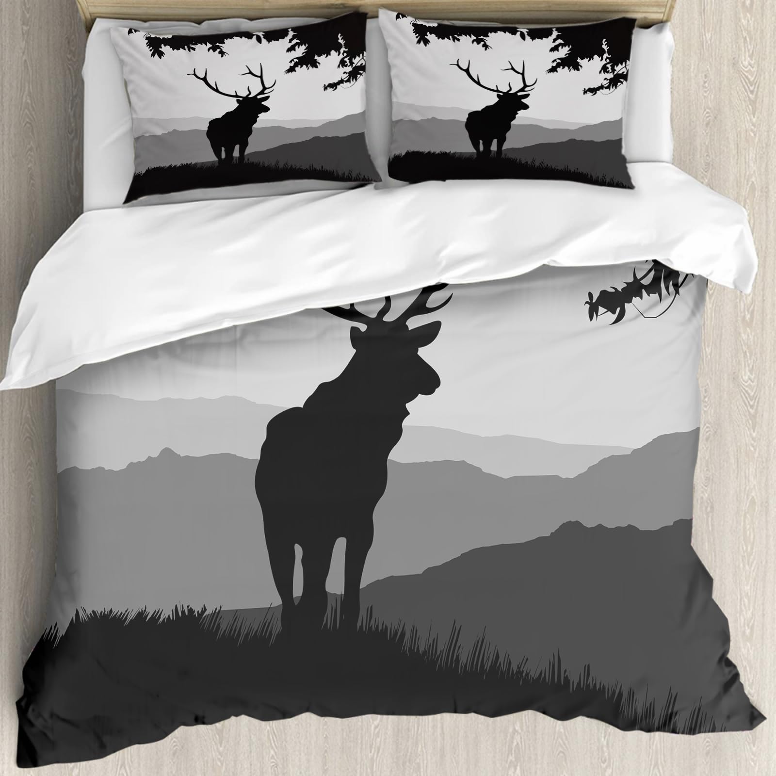 Housse de couette cerf 228x264cm avec taies d'oreiller pour lit double