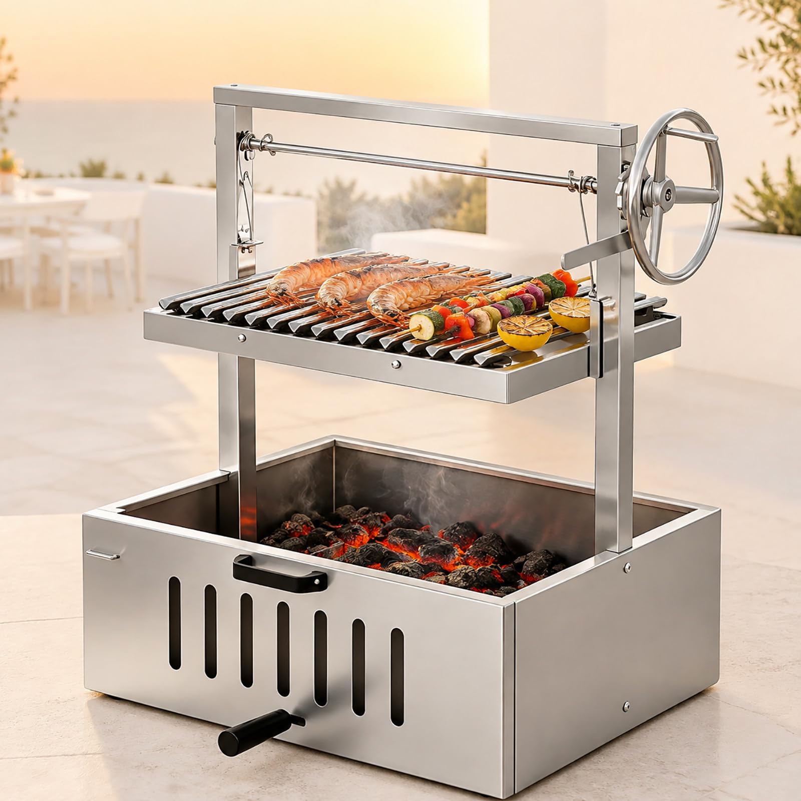 Argentyński grill asado z nierdzewnym rusztem V