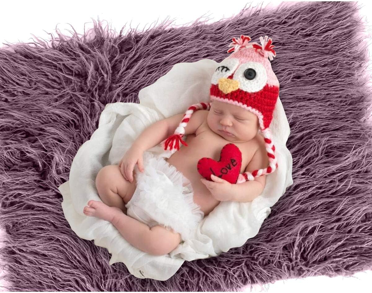 Newborn Photography Props Outfits Baby Photo Props Fluffy Blanket Ripple Wrap 2Pcs Costume Set Photoshoot Mat DIY Swaddle for Baby Boys Girls - Taro Purple