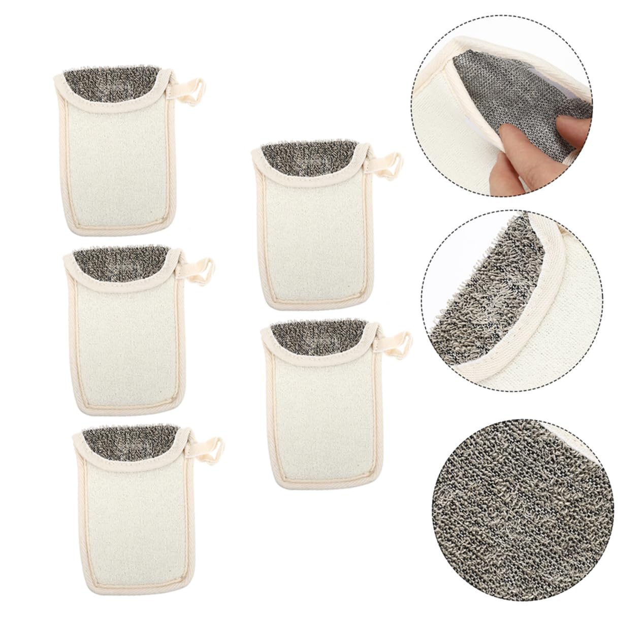 Black Linen Soap Pouch Set of 5 Exfoliating Mesh Soap Net for Foaming for Bath Face Cleansing
