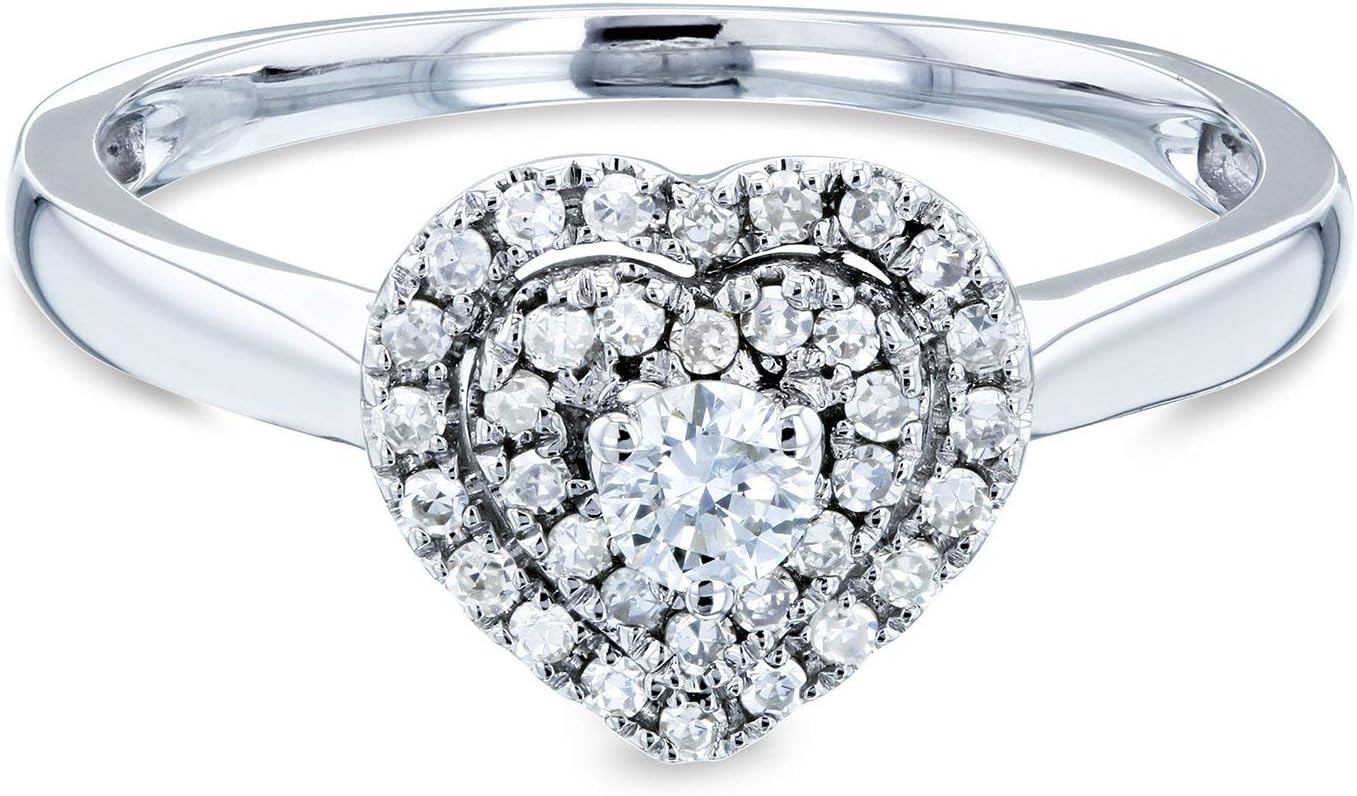 Kobelli Heart Cluster Double Halo Taper Shank Diamond Ring 1/5 Carat TW 14k White Gold