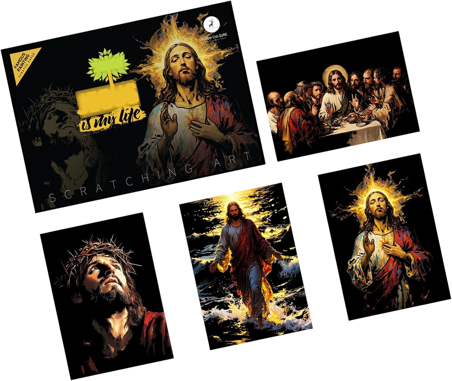 NTCLHFXU Adult Scratch Craft Set Includes 4 Portraits Sheet for Religious Enthusiasts Stress Relief and Christmas Home Decoration Faith Education Scratch