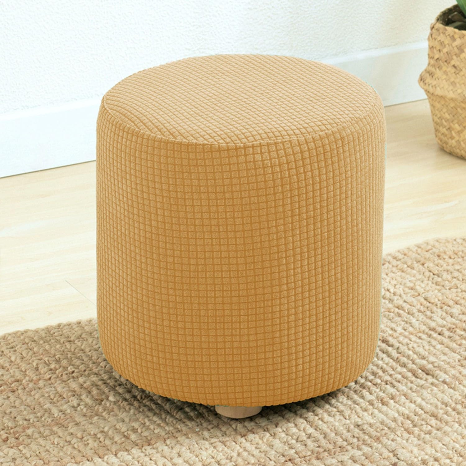 RTSFKFS Small Round Pouffe Cover Stool Covers Round Stretch Round Pouffe Cover Ottoman Slipcovers Removable and Washable Furniture Protector for Dia 23-33cm Small Round Foot Stool(Beige)
