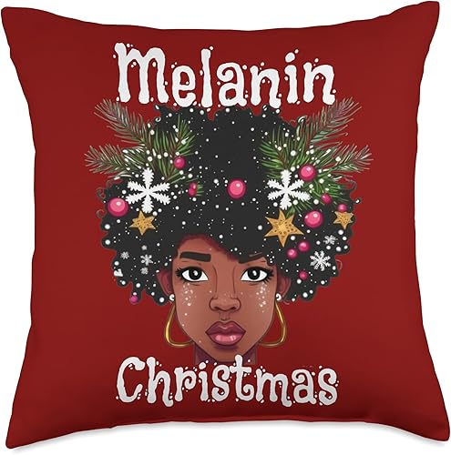 Miniatura 4 de Melanin Christmas Brown Skin Girls Shopp Melanin Christmas Black Girl Magic Women Mrs Claus Afro Love Throw Pillow, 16x16, Multicolor