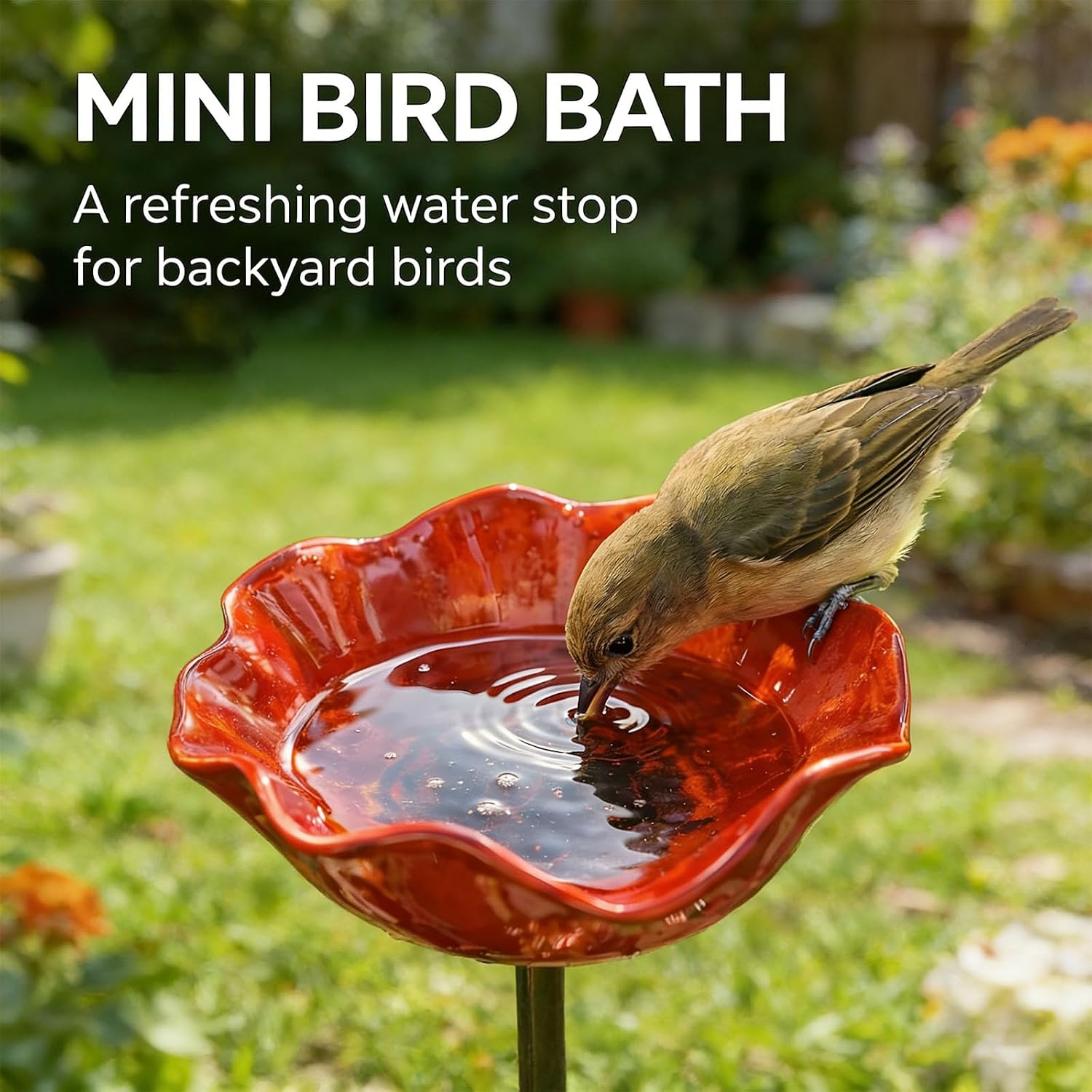 Metal Flower Garden Stakes Bird Bath, Handmade Metal Flower Garden Stake, Metal Flower Garden Stakes, Flower Bird Bath, for Garden Lawn Yard Decor (2PC)