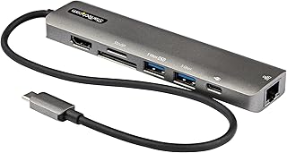 StarTech.com USB C Multiport Adapter - USB-C to 4K 60Hz HDMI 2.0, 100W Power Delivery Pass-Through, SD/MicroSD, 2-Port USB 3.0 Hub, GbE - USB Type-C Mini Dock - 12" Long Attached Cable (DKT30CHSDPD1)