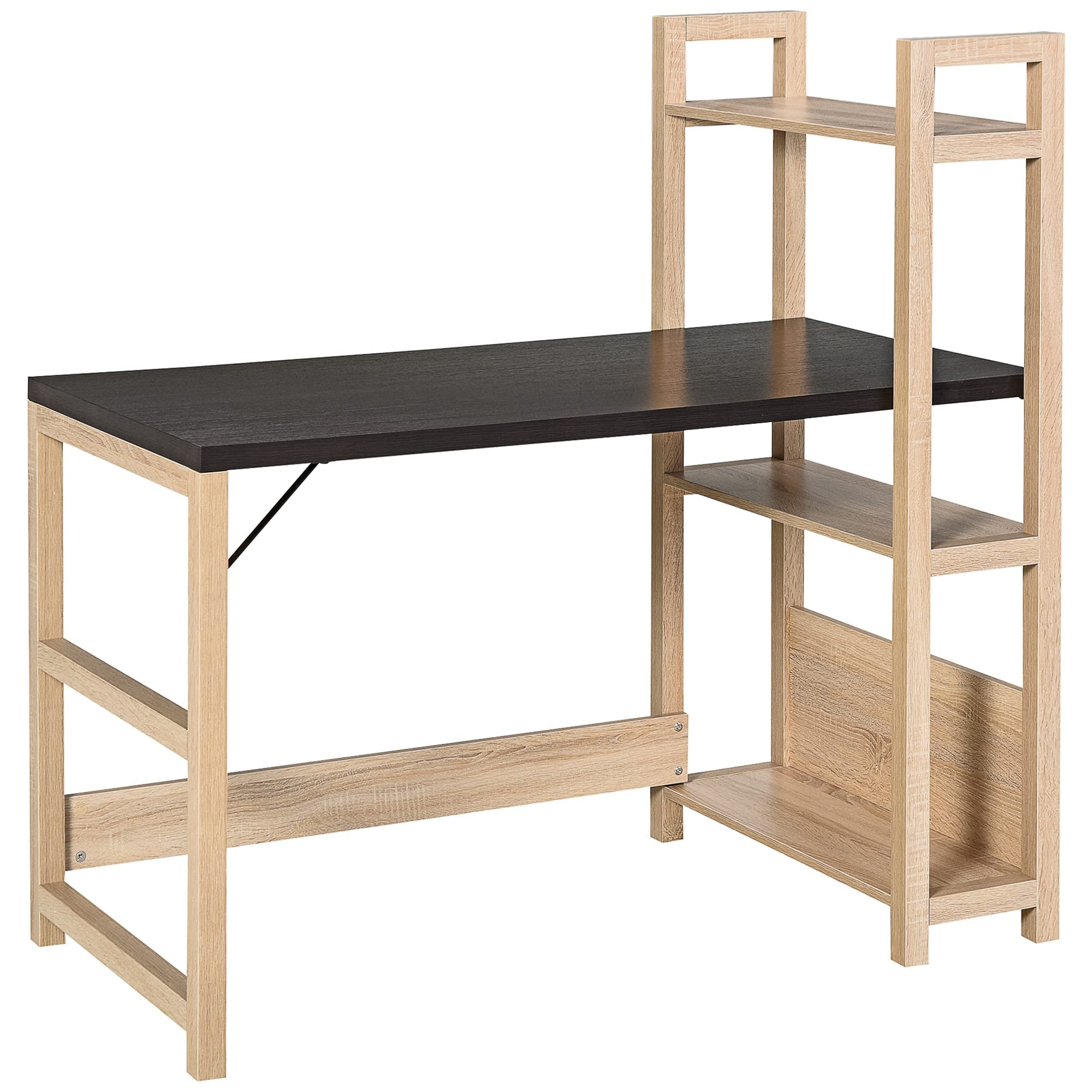 HOMCOM Computer Desk with 3 Tier Storage Shelves, 120cm Writing Table for Home Office, Study, Bedroom, Walnut and Oak