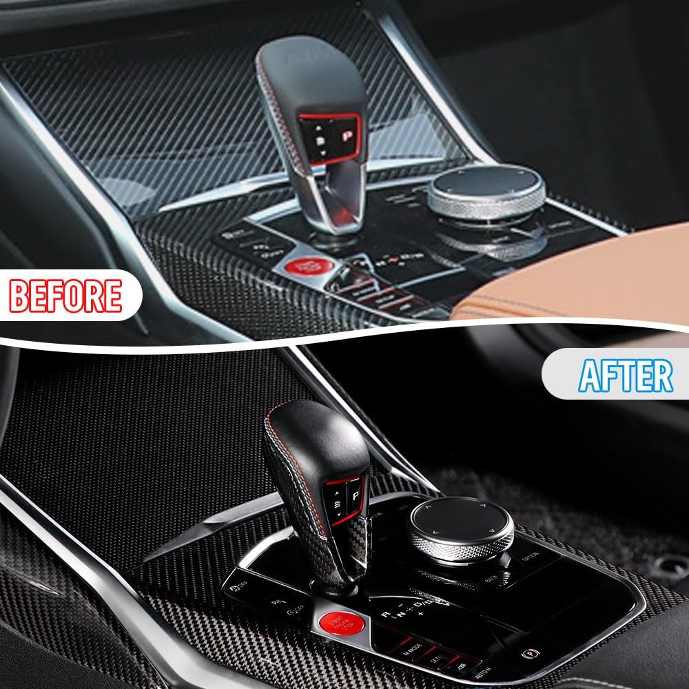JSWAN Carbon Fiber Gear Shift Knob Cover Fit for BMW M2 G87 M3 G80 M4 G82 G83 (2023 to 2025) Automatic Shift Lever Trim Cover Shift Head Shifter Trim Panel Cover Glossy Interior Accessories