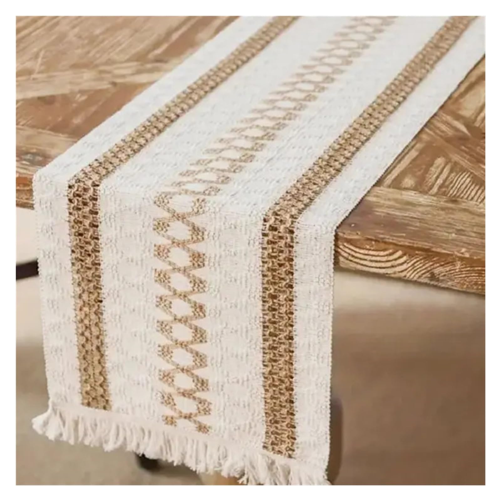 Table Runner Table Runner for Home Decor Cream Brown Farmhouse with Tassels for Dining Bedroom(30*180cm)