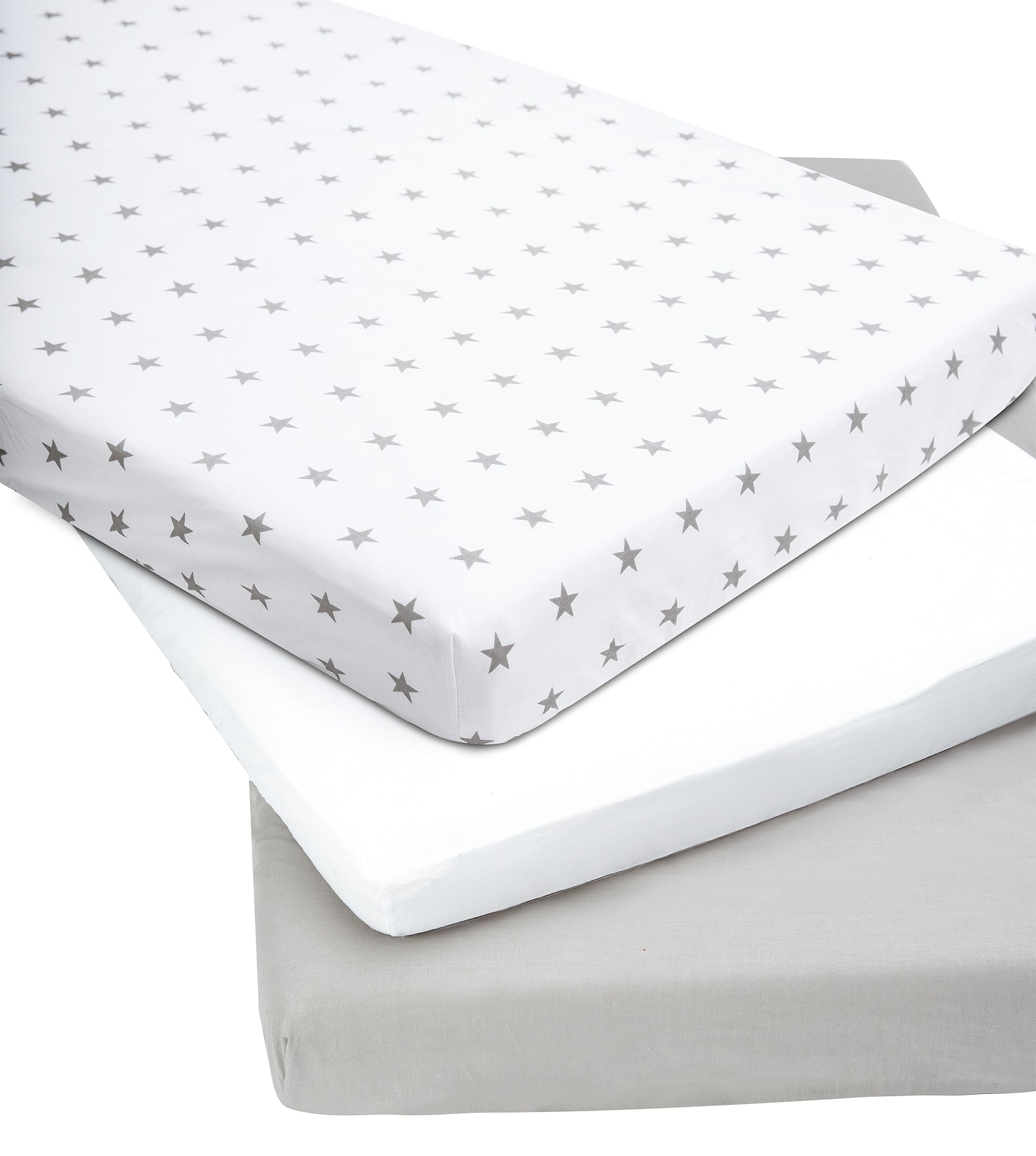 Medi Partners Set of 3 pcs. Fitted Sheet 60x120 cm 100% Cotton Baby Bed Linen Mattress Cot, Grey Stars-white-grey, Three pack - Image 2