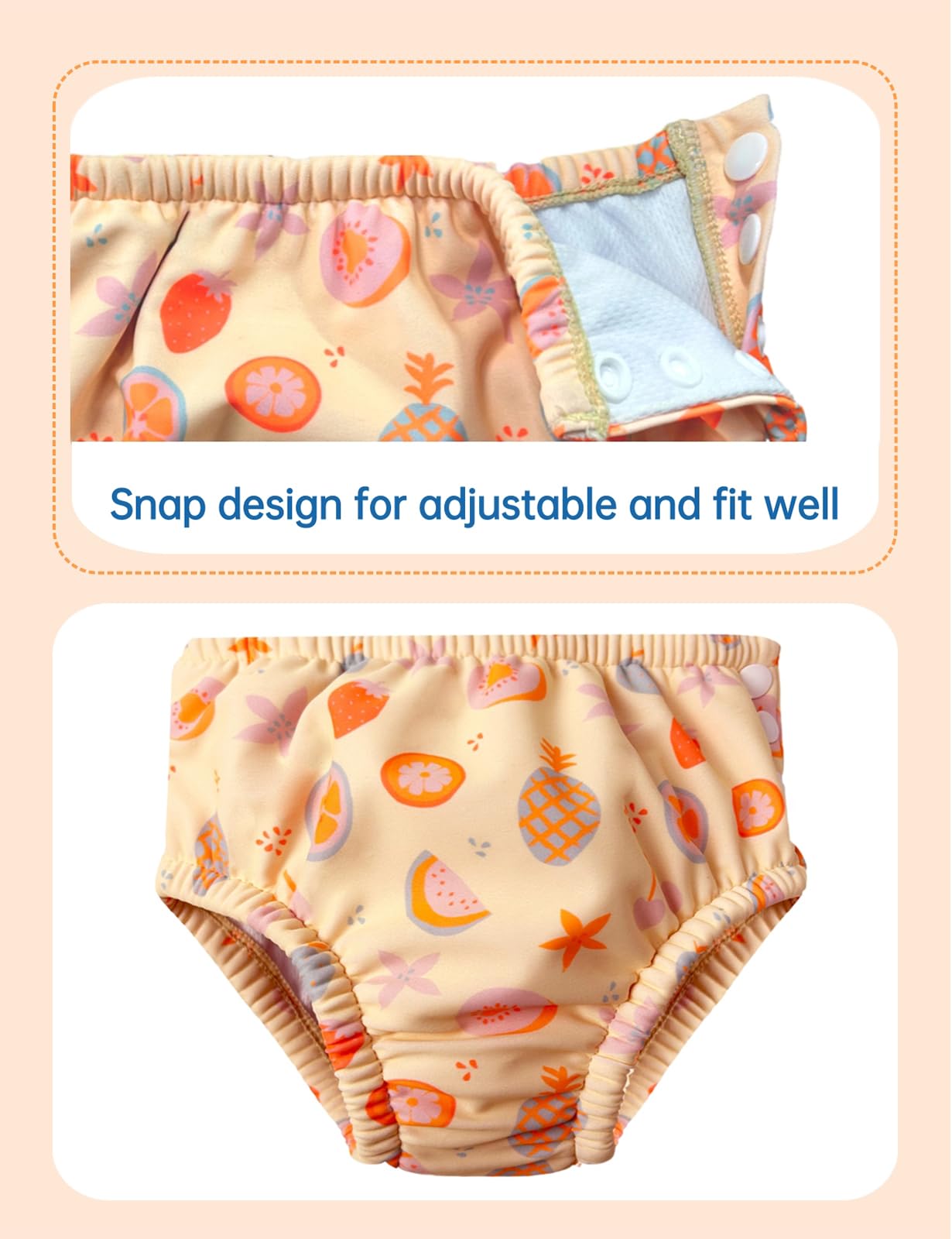 weVSwe Pannolino Da Bagno Riutilizzabile Per Neonate Upf 50+ Pannolino Da Nuoto Per Neonati Lavabile Assorbente Per Bambini Piccoli Lezione Di Nuoto Frutti Arancioni 0-6 Mesi