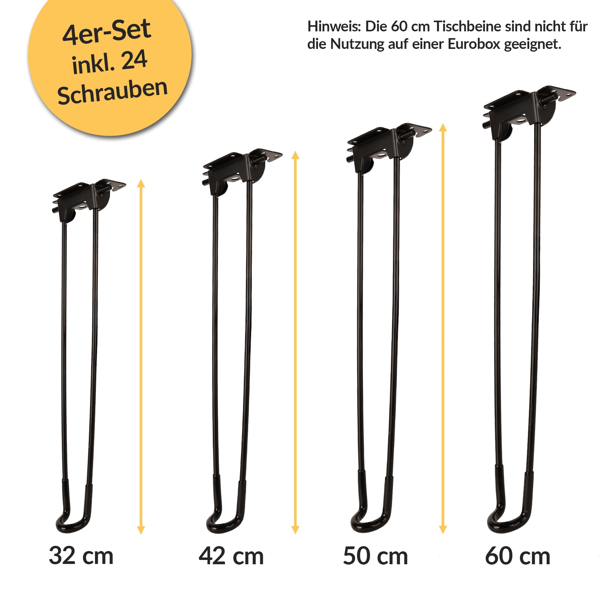 KYOOB Klappbare Haarnadel Tischbeine 50 cm mit hochwertigen Assy Schrauben | Metall-Tischbeine für Couchtisch & Beistelltisch | robuste Hairpin Legs | platzsparend, modern & leicht montierbar