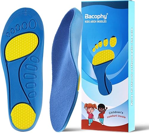 Bacophy Plantillas ortopédicas para zapatos con soporte de arco para niños, inserciones de amortiguación de poliuretano para niños, superficies de