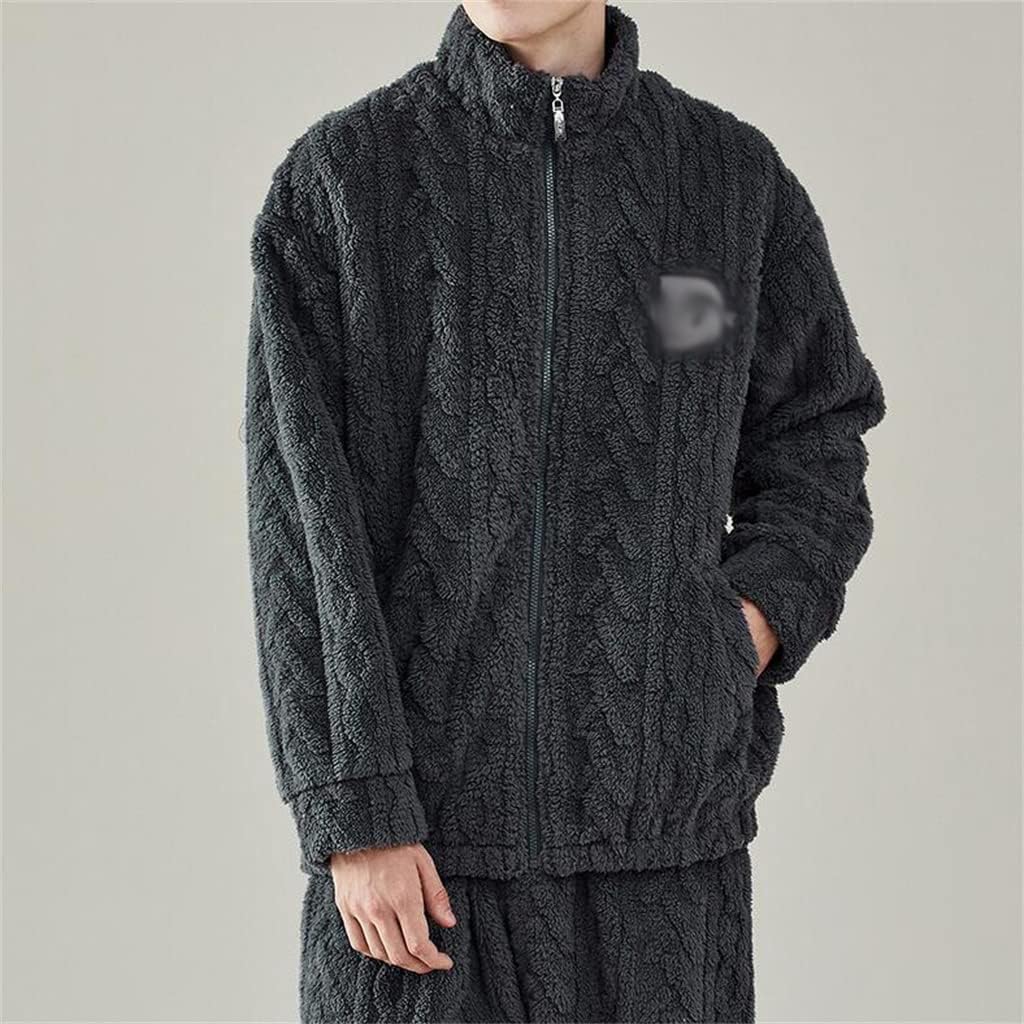 Home Service Set Men's Pajamas Coral Fleece Autumn And Winter Cardigan Pajamas Thickened With Fleece