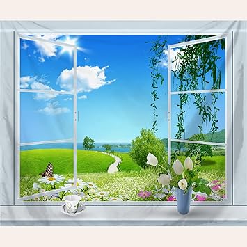 Amazon Co Jp 東宝 タペストリー 窓外風景 草原 青空 太陽 花 山 植物 横幅0cm 縦幅150cm おしゃれ 多機能 厚手 布ポスター ポスター 落ち着く プレゼント サプライズ クラシック 背景 気分 インテリア 壁掛け 壁飾り 暖簾 ホリデーパーティー 雰囲気転換b336