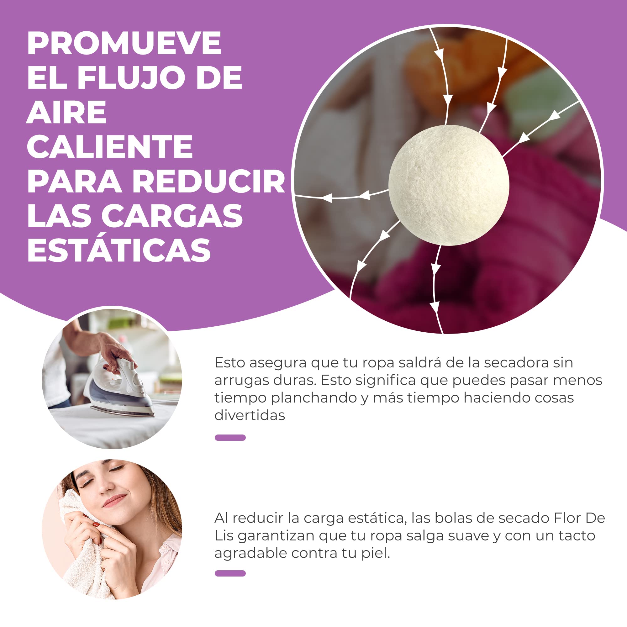 6 Bolas Secadora de Lana de Oveja Ecologica con Aceite Esencial de Lavanda - Suavizante Natural para Ropa - Lana de Nueva Zelanda
