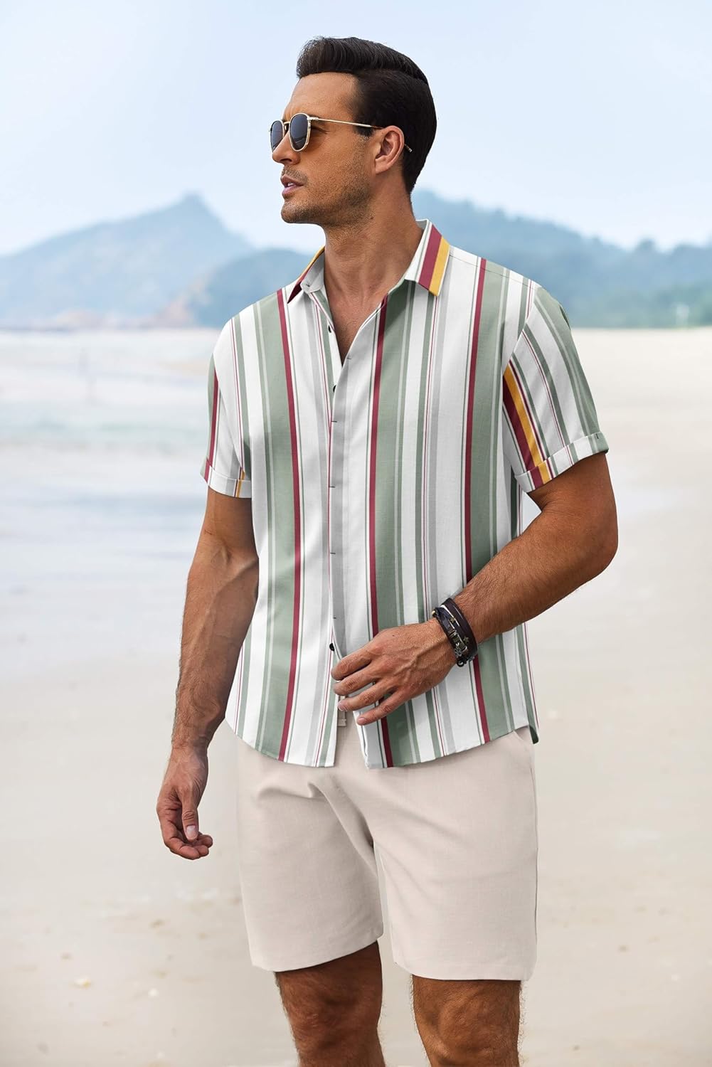 COOFANDY Men's Summer Beach Outfits 2 Piece Short Sleeve Shirts and Shorts Vacation Texture Linen Sets for Men - Image 4