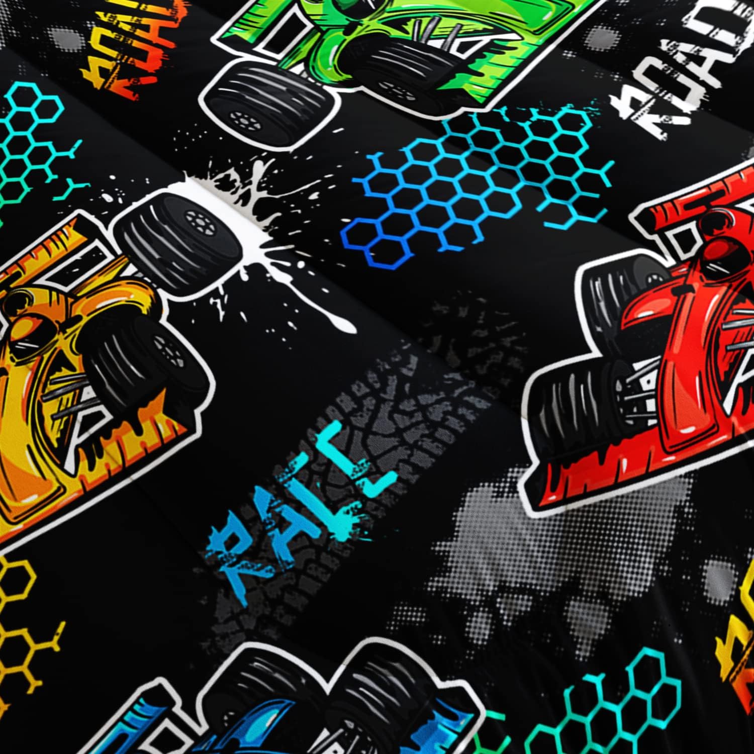 HOSIMA Child's Cartoon Racing Car Comforter for Boys' Racecar Bed Decor,Colorful Car Pattern Black Comforter Toddler Bedding Set,Cool Extreme Sports Twin Comforter Teen Kids Room Decor. - Image 6