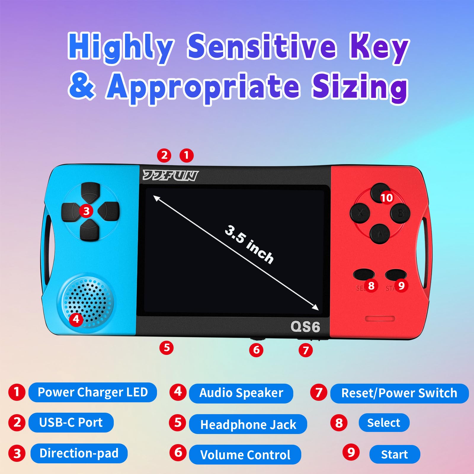 Handheld Retro Game Console for Kids Ages 4-12, Preloaded 216 Classic Mini Games, 3.5″ Large Screen, Rechargeable, Portable Arcade Video Game Gift for Boys Girls (Blue+Red) — view 4