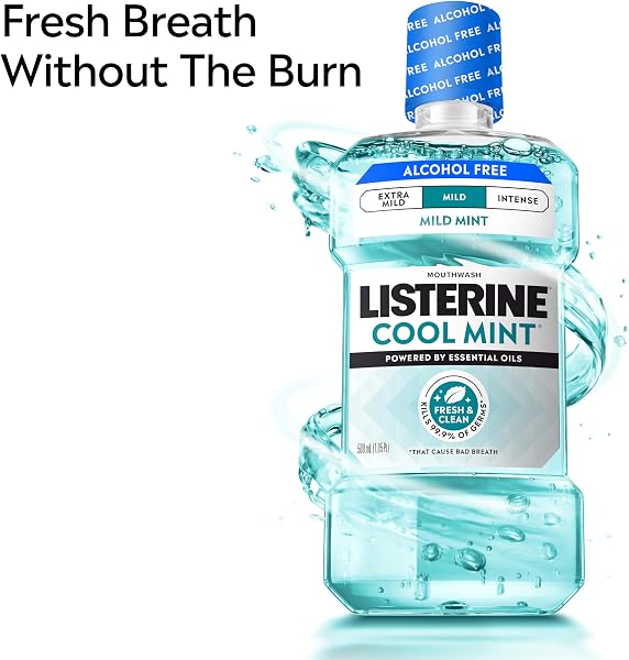 Listerine Cool Mint Alcohol-Free Mild Mouthwash, Oral Rinse Kills 99.9% of Germs That Cause Bad Breath, Less Intense Taste, Mild Mint Flavor, 1 L - 4