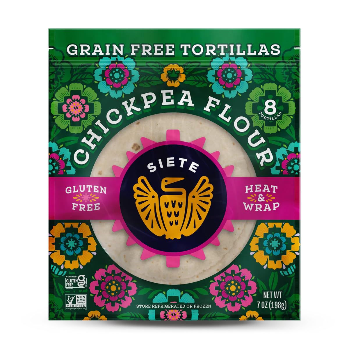 Siete Chickpea Flour Tortillas | Gluten Free | Grain Free | Vegan | 8 Tortillas Per Pack (Pack of 6)