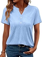 TICTICMIMI Women's V Neck Short Sleeve Tops Button Down Casual T Shirts Basic Dressy Tees