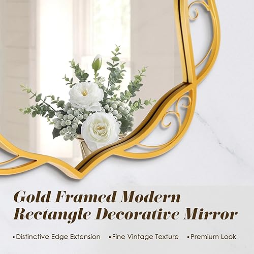 Miniatura 8 de Besdomus Espejo de pared dorado para baño: espejo grande antiguo de 24 x 48 pulgadas para pared, colgante vertical u horizontal, decoración del Oro