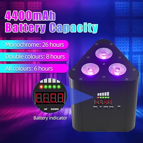 Miniatura 3 de Luces de escenario recargables RGBW 4 en 1, 3 x 6 W alimentadas por batería, luces LED par de iluminación vertical, luces subterráneas inalámbricas