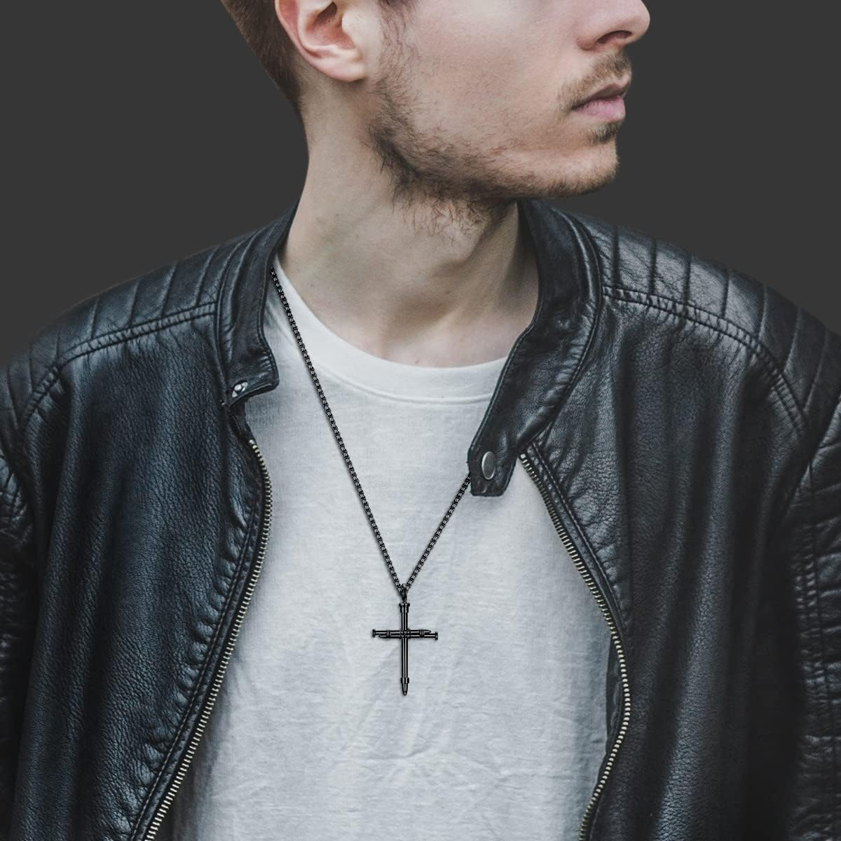 Cross Necklace for Men Sterling Silver Men’s Nail Cross Necklace with 22”+2” Stainless Steel Chain Gift for Men - Image 2