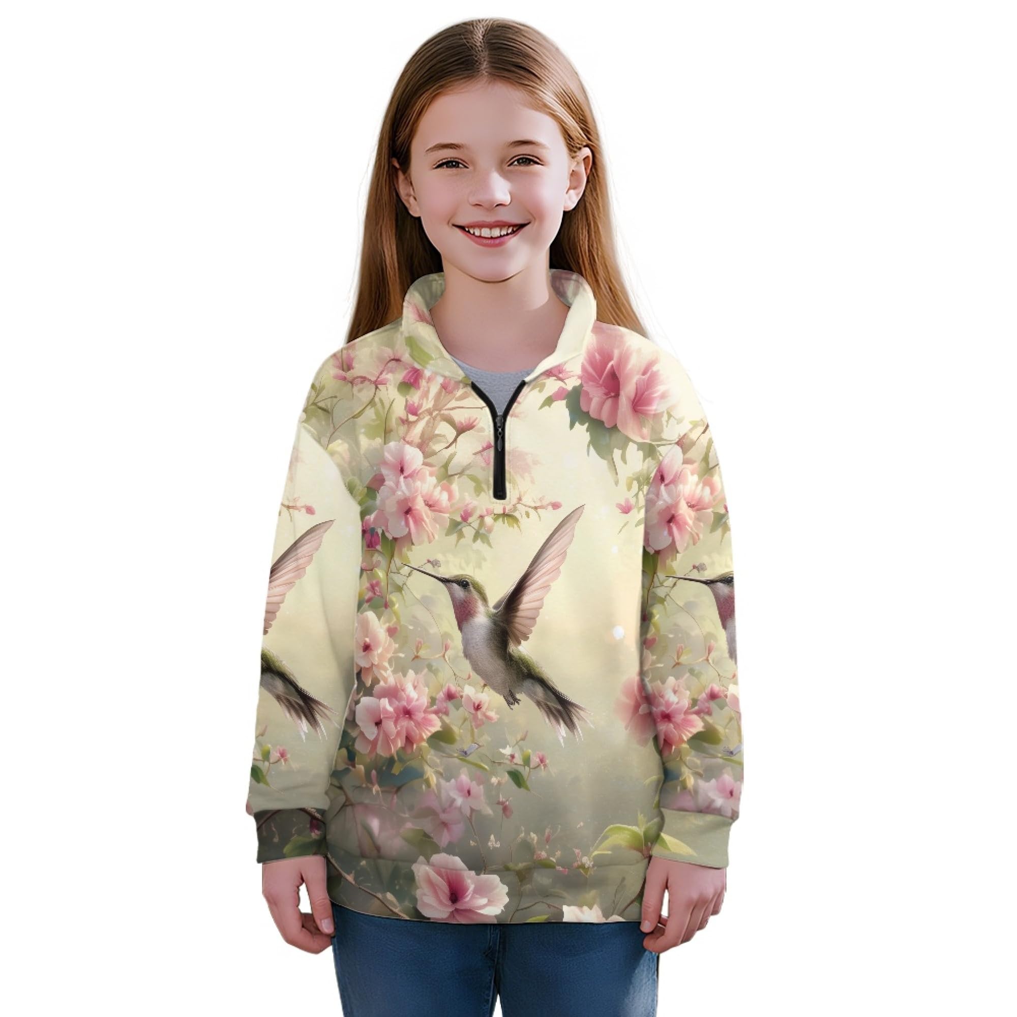 AmzPrint Half Zip Pullover Coat Girls Long Sleeve Pullover Spring Jogger Running Oversized Hoodies For Toddler Girls