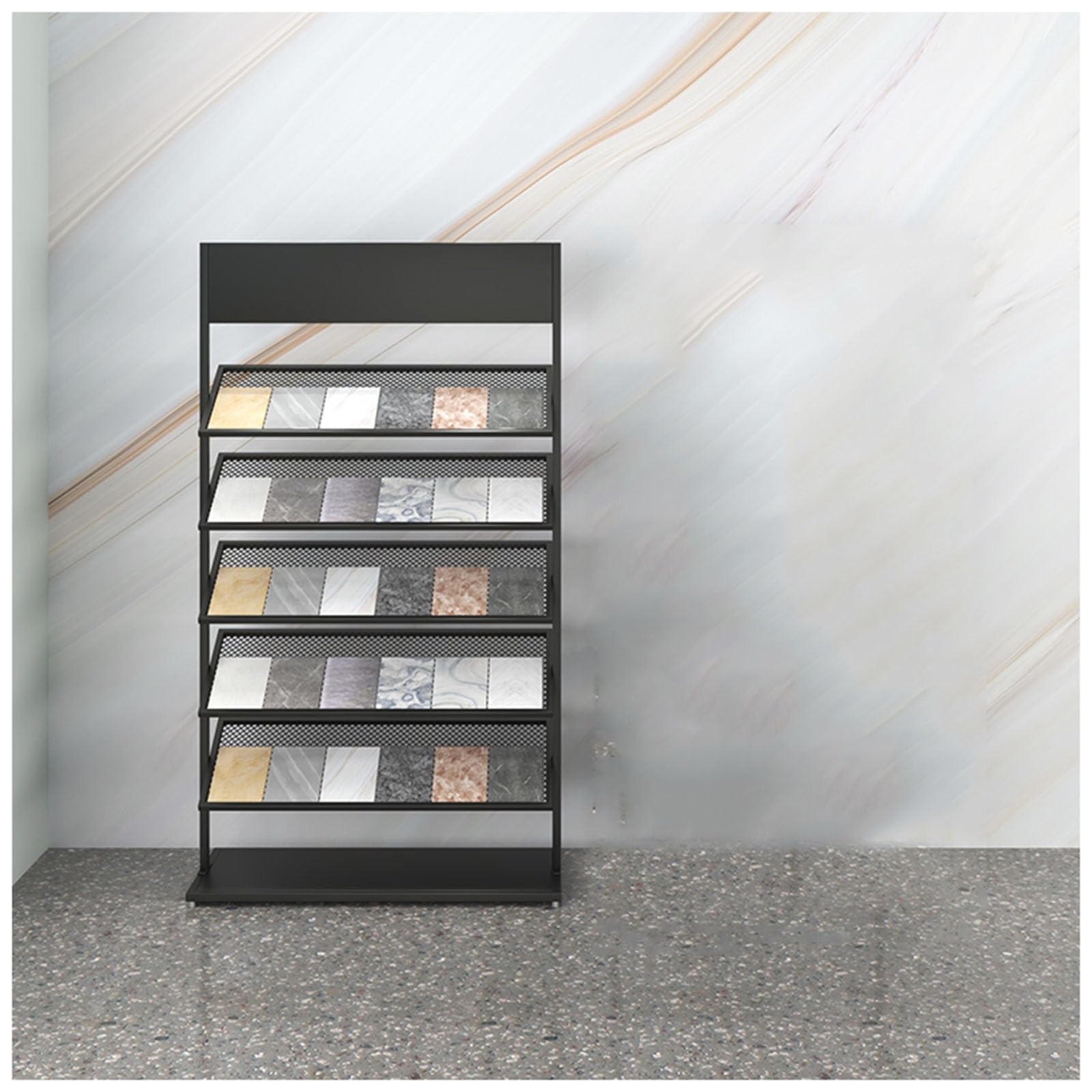 NQNFWCRJ 5 Tier Metal Tile Rack Floor Tile Display Stand for Showroom Floor Tile Display Rack for Mall Building Material Samples Multi-Color Size