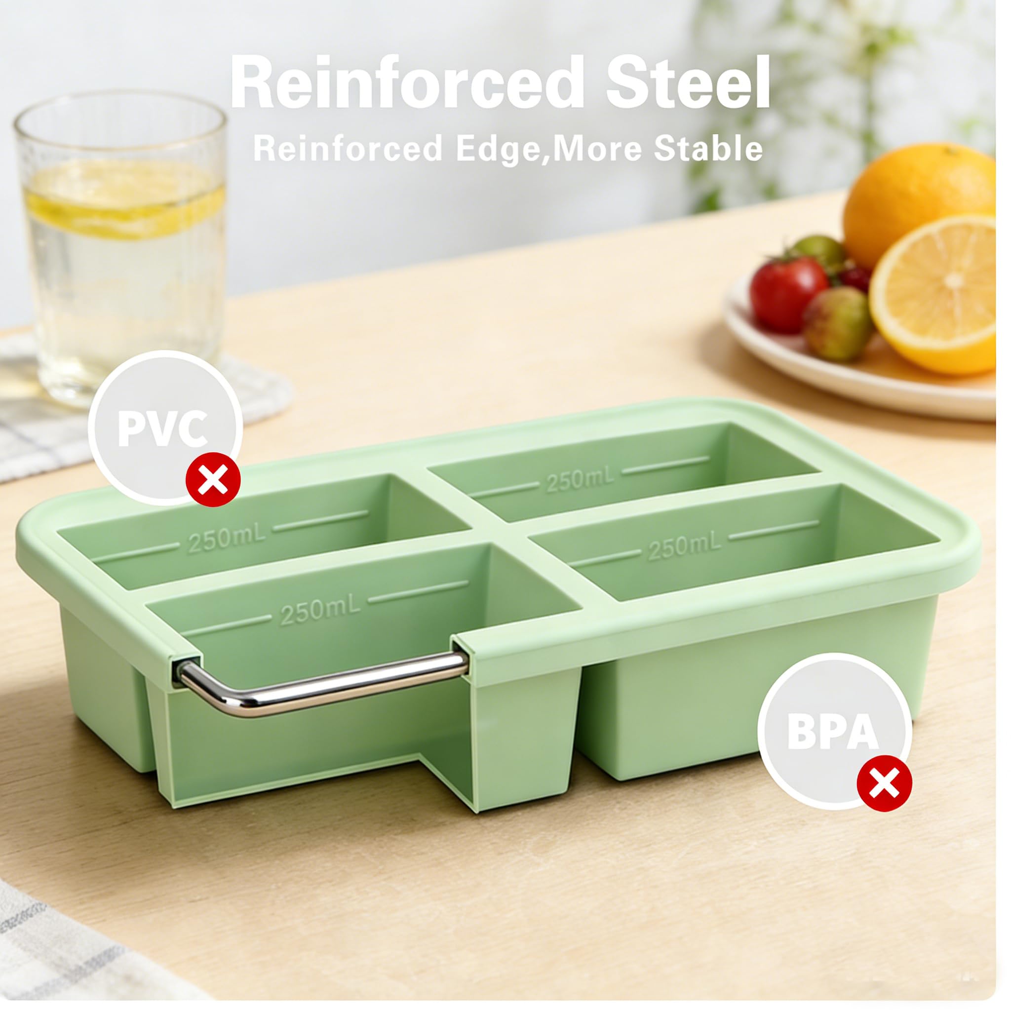Paquete de 2 8 tazas de silicona fáciles de abrir, recipientes de almacenamiento de alimentos reutilizables sin BPA de 250 ml para caldo, salsa y preparación de alimentos
