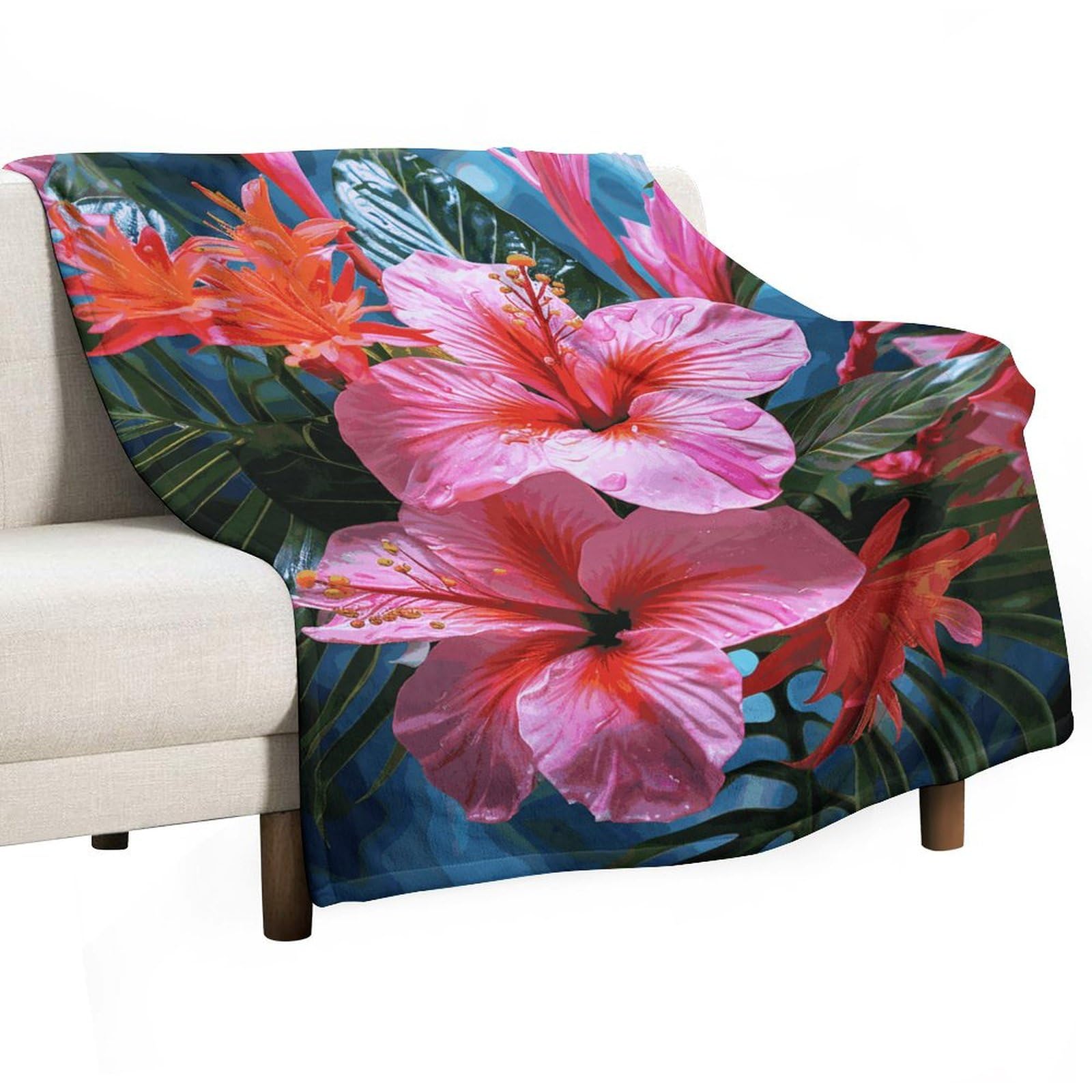 Couverture flanelle fleurs tropicales pour vos soirées cocooning et pique-niques