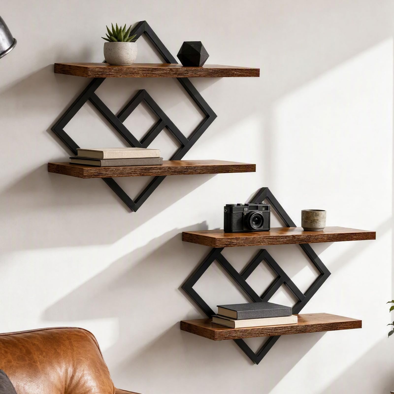Étagère Murale Flottante, Rangement Suspendu 2 Niveaux, Lot de 2